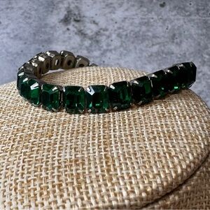 Vintage Emerald Green Gemstone Bracelet Tennis Bracelet Silver Hardware